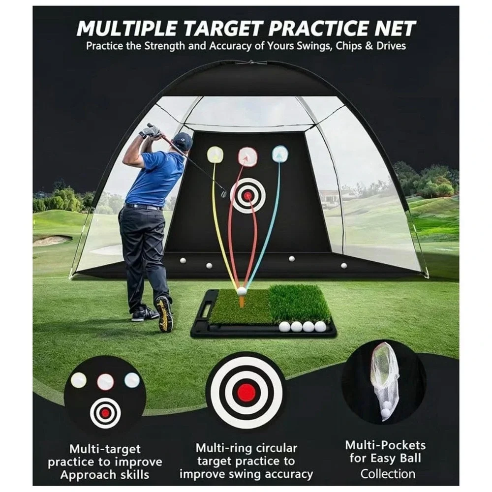 Golf Net: 10 x 7FT Practice Net with Mat for Chipping, Swing, Driving Practi...